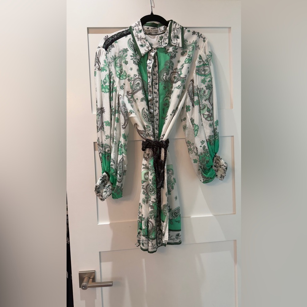 Alice + Olivia Floral Green and White Dress